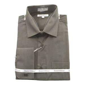 MEN'S DANIEL ELLISSA SEMI SPREAD COLLAR BLACK FRENCH CUFF DRESS SHIR